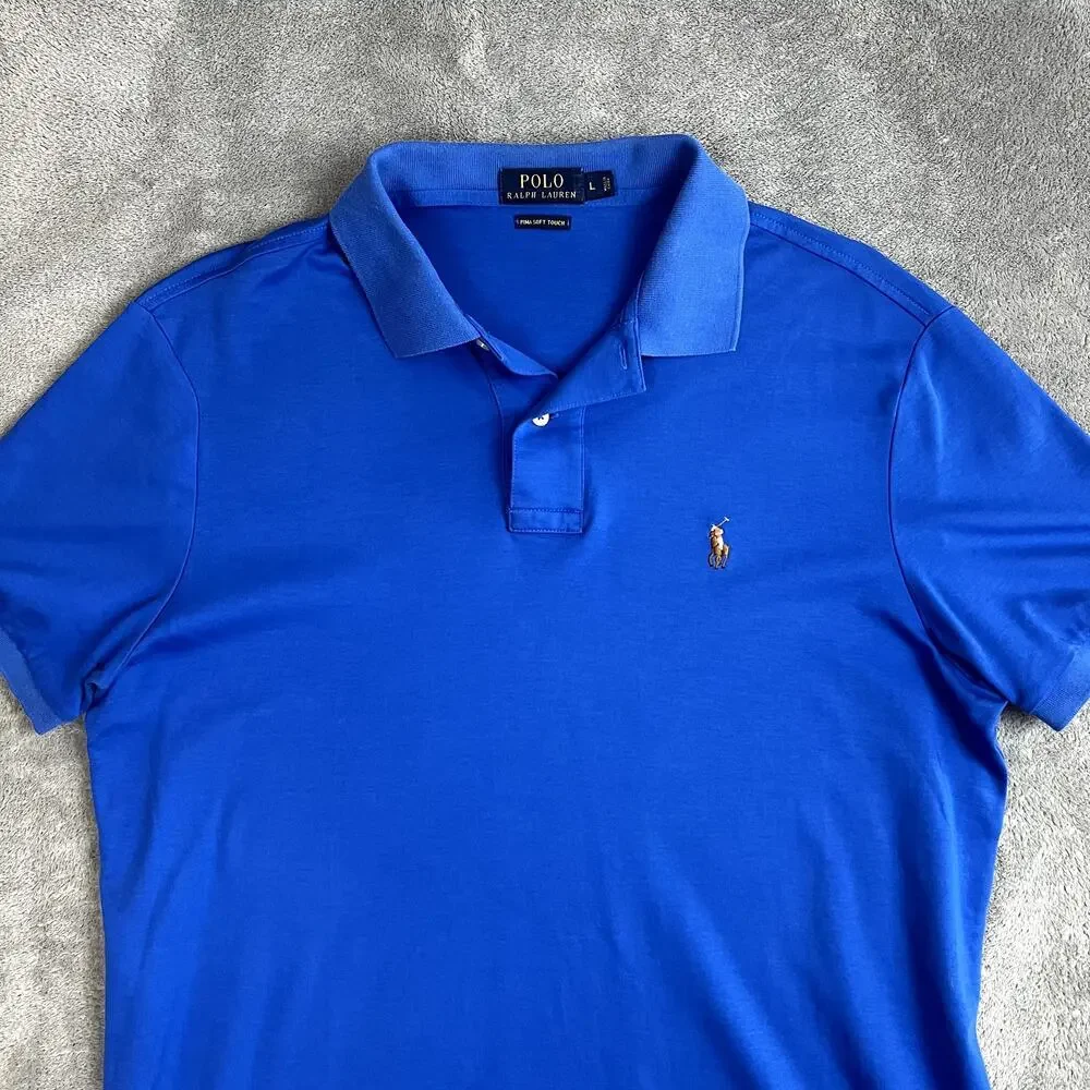 Polo Ralph Lauren Polo Shirt Mens L Blue Flesh Pony Pima‎ Cotton Golf Classic